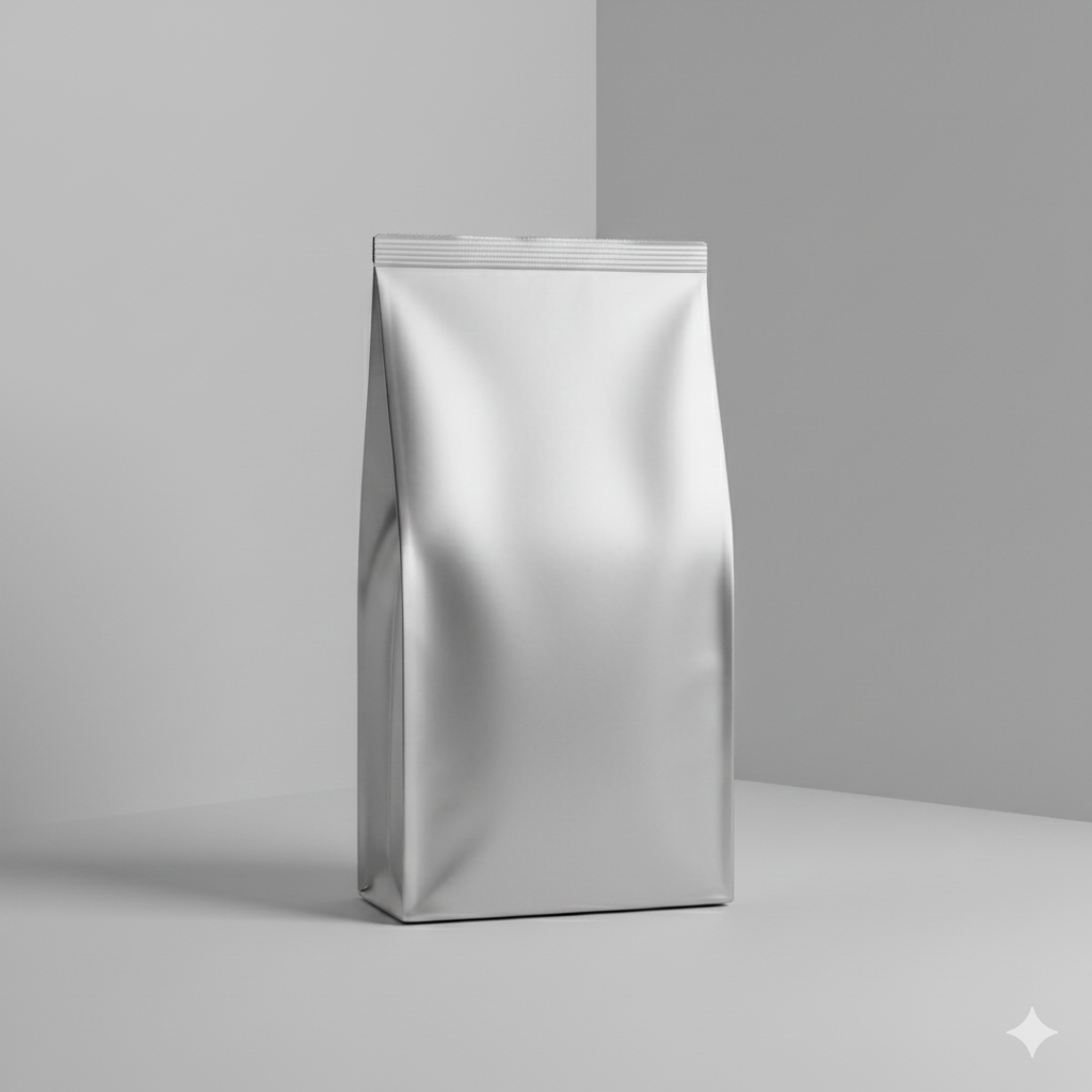 Flat Bottom Box Pouch- Window Metallic Zipper Pouch - (105 Mic)