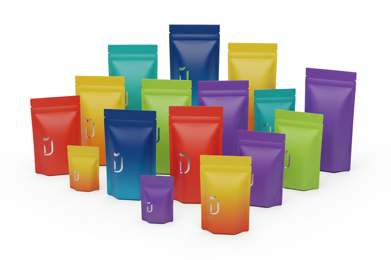 i want colorful pouches of products